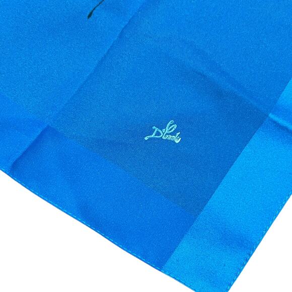 Vintage Blue Floral Polyester Scarf Hand-Painted, Made in Italy - Picture 4 of 9